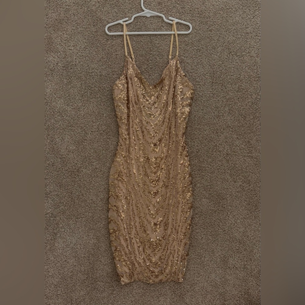 NWOT Next Up Gold Glittery Zebra Sparkly HOCO Tight Bodycon Dress Size Small